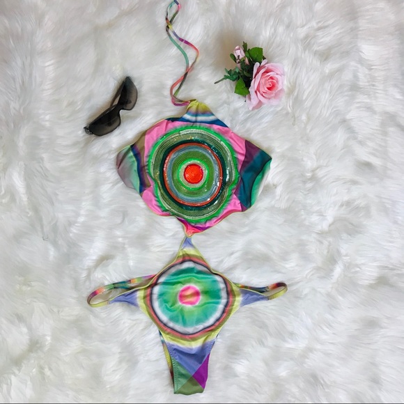 🔥SOLD🔥 Designer Pin Up Stars sequin monokini VS - Picture 2 of 11